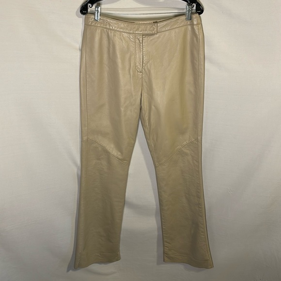 Vintage Margaret Godfrey Neutral Beige Leather Pants Size 10 - Picture 1 of 6